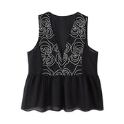Ethnic Style Floral Lace Embroidered Sleeveless Shirt
