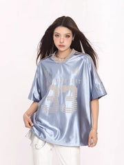 Trending Retro V-neck Splicing Letter Print Short-sleeve
