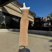 Women’s Nude & Black Sequin Spaghetti Strap Dress – Slim Fit Long Party Gown