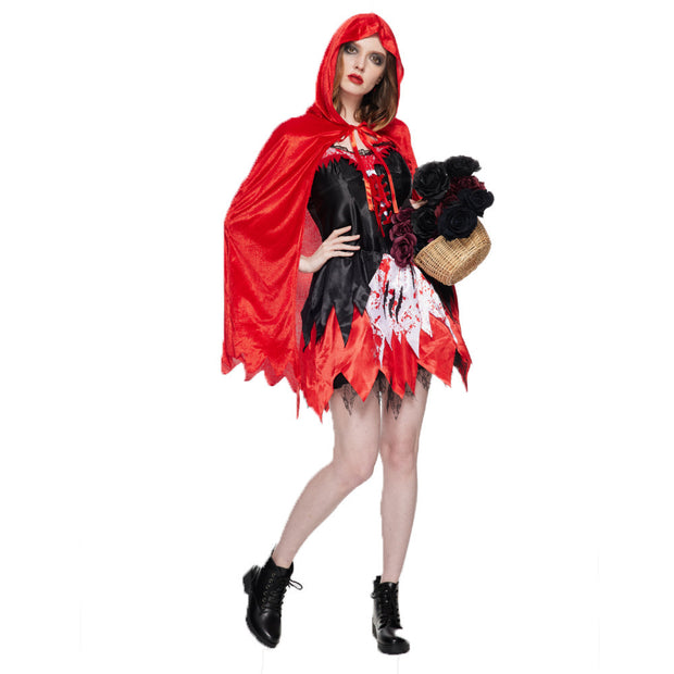 Spot Halloween New Classic Little Red Riding Hood Cosplay Clothes Bloodstain Horror Performance Costumes Witch Suit Dress 1111