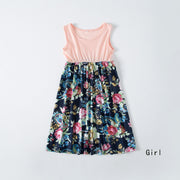 Fashion Waist Stitching Stitching Print Long Dress Parent-child Outfit Family