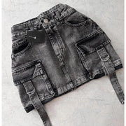 Multiple Pockets Denim Plaid Skirt Vintage Goth Black Y2k