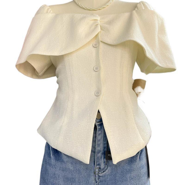 French Style Off-shoulder Off-shoulder Waist Petite Top