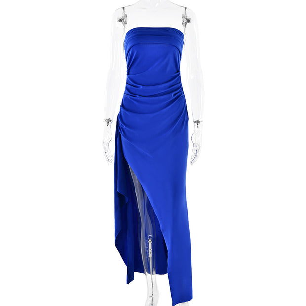 Women’s One-Shoulder Evening Gown – Strapless Backless High-Slit Dress