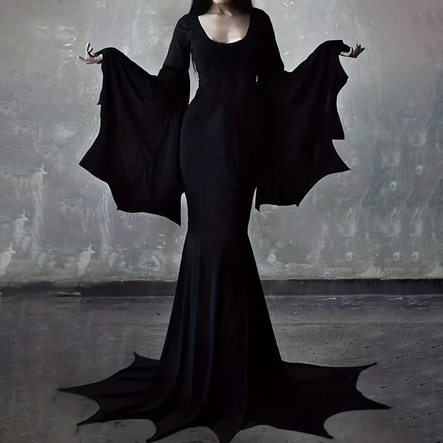 Black Costume Womens Gothic Witch Bat Sleeve Dress Halloween Cosplay Costumes Vintage Carnival Party Outfit 1111