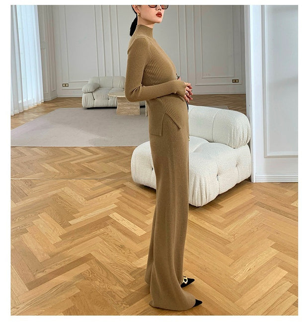 Women's Knitted Wide-leg Pants Sweater Cardigan Three-piece Set