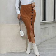 Casual Elegant Button Knitted Slit Commuter Skirt