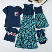 Fashion Waist Stitching Stitching Print Long Dress Parent-child Outfit Family