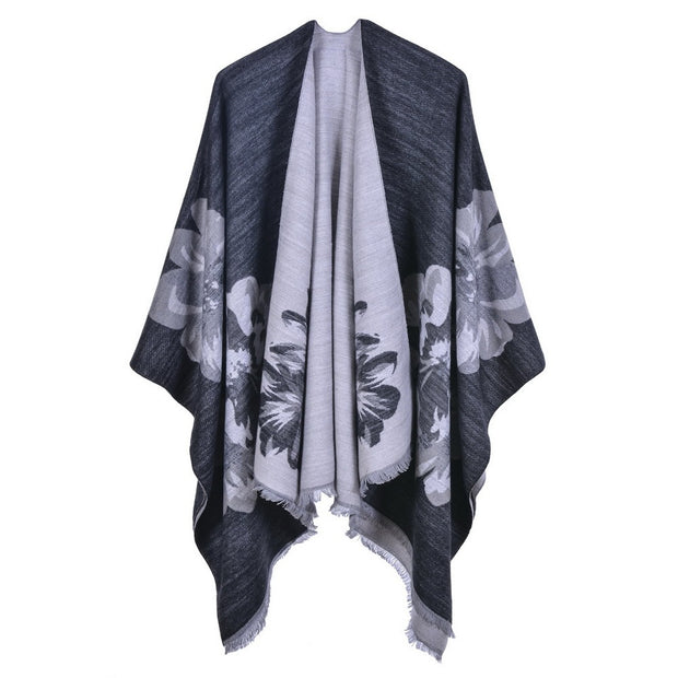 European And American Fashion Jacquard Split Thickened Warm Split Shawl 1111
