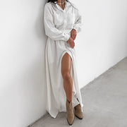 Autumn And Winter Elegant French Lapel Shirt Dress 1111