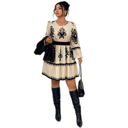 Fashion Round Neck Puff Sleeve Printing Dress Women 1111
