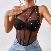 See-through Mesh Chest-wrapped Underwire Fishbone Vest