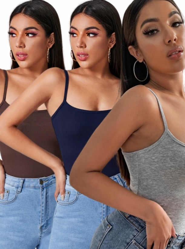 3PCS Solid Color Halter Top For Women
