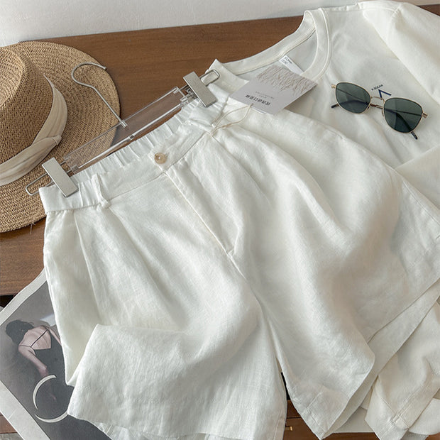 Women's Fashionable Slimming Woven Belt Linen Shorts
