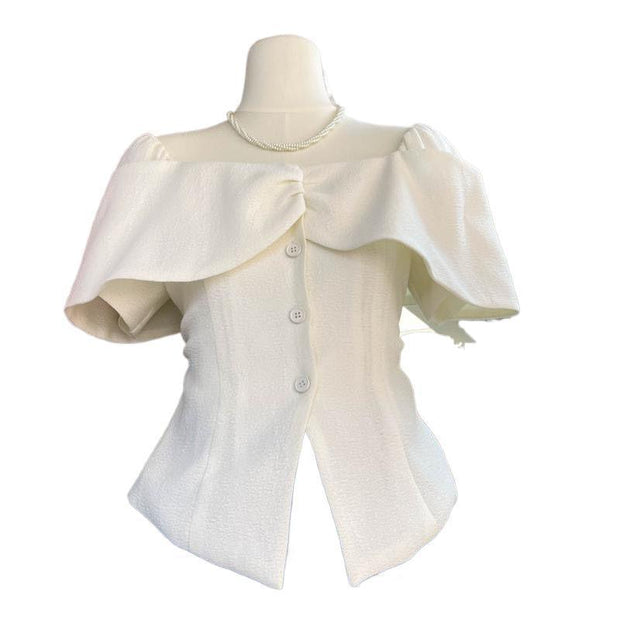 French Style Off-shoulder Off-shoulder Waist Petite Top