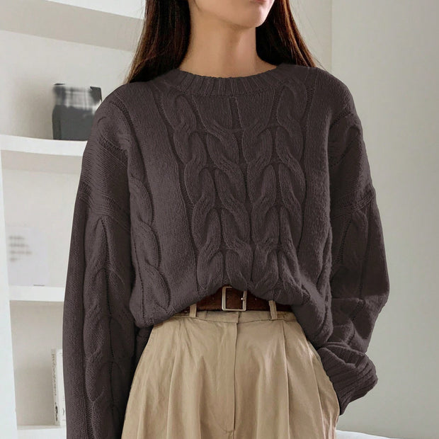 Round Neck Pure Color All-matching Trendy Sweater Top 111