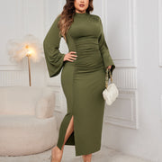 Spring And Autumn Solid Color Turtleneck Dress 111