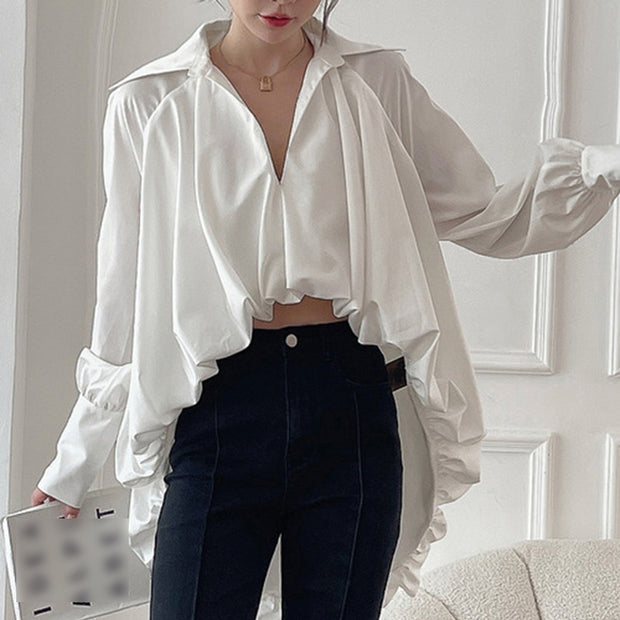 Lapel Lamplight Sleeve Long Sleeve Ladies Blouse