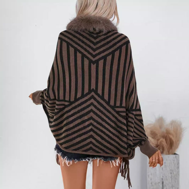 European And American Fall Winter Fashion Striped Tassel Knitte