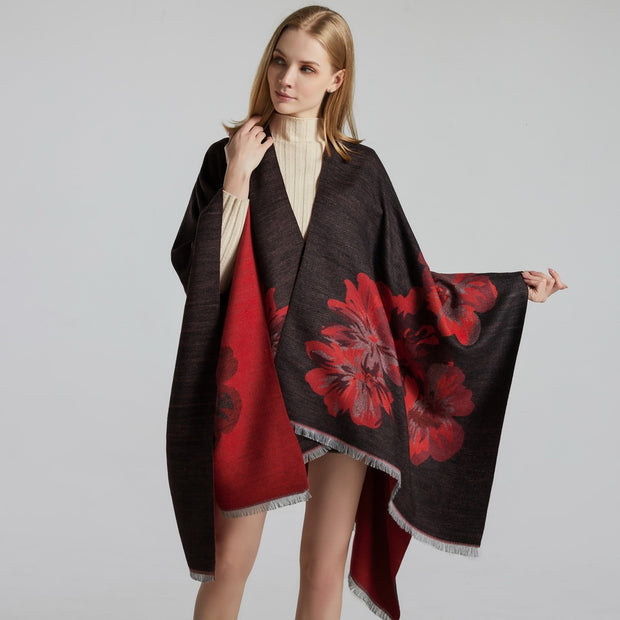 European And American Fashion Jacquard Split Thickened Warm Split Shawl 1111