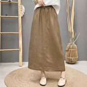 Lace-up Linen Back Slit High Waist Skirt