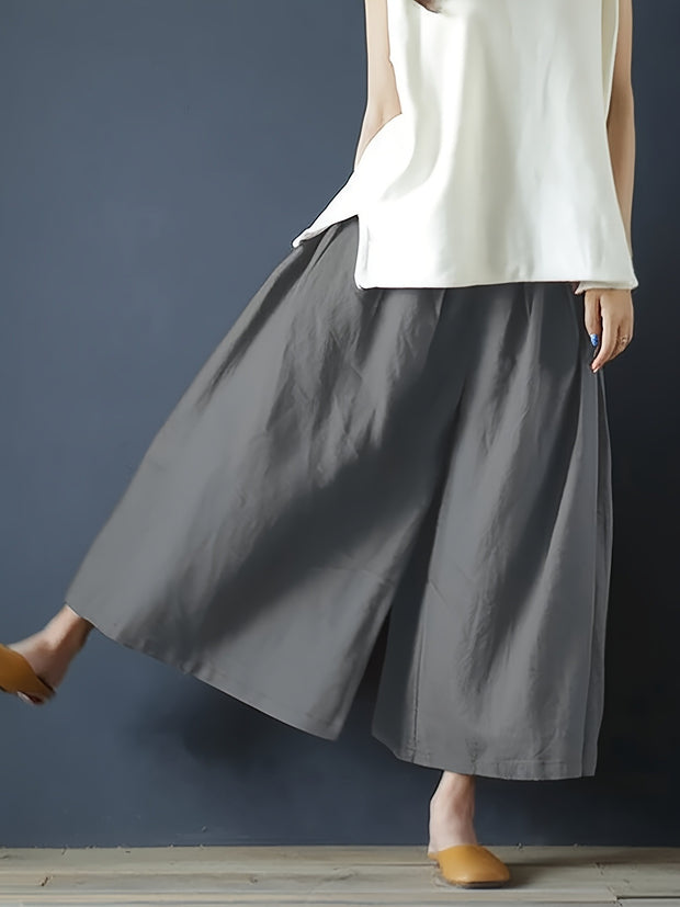 Coarse Linen Solid Color Cotton And Linen Texture Smoke-sensitive Gray Wide-leg Pants