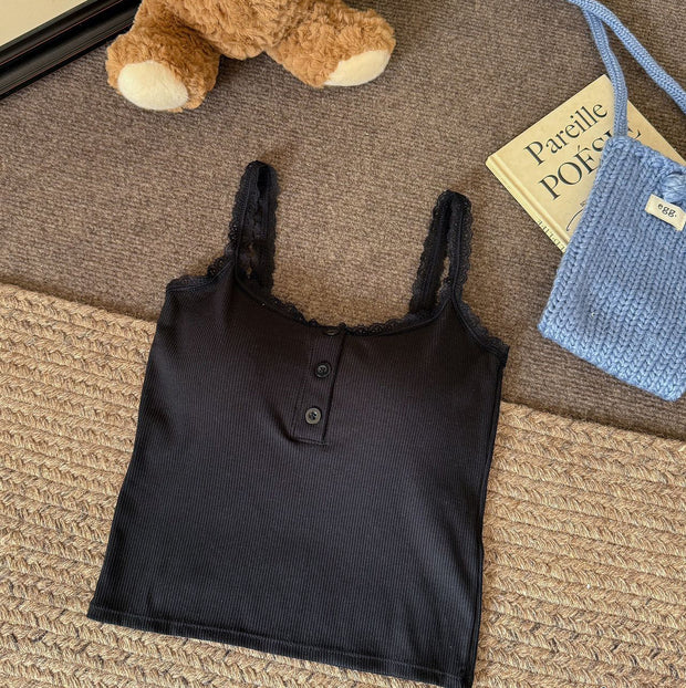 Vest Lace Slimming Stripes Button With Chest Pad