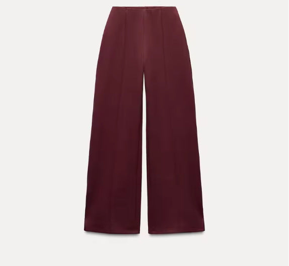 Fashion Long Sleeve O-neck Pleated Top Wide Leg Pants Women's Suit