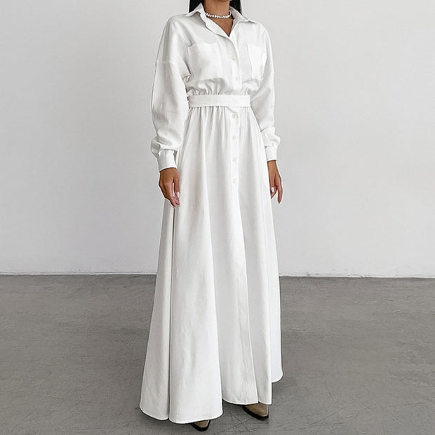 Autumn And Winter Elegant French Lapel Shirt Dress 1111