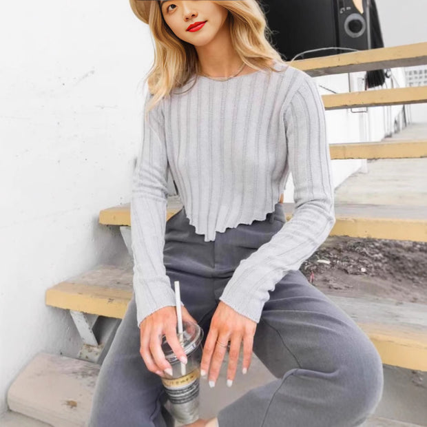 Women's Cropped Short Sweater Solid Color
