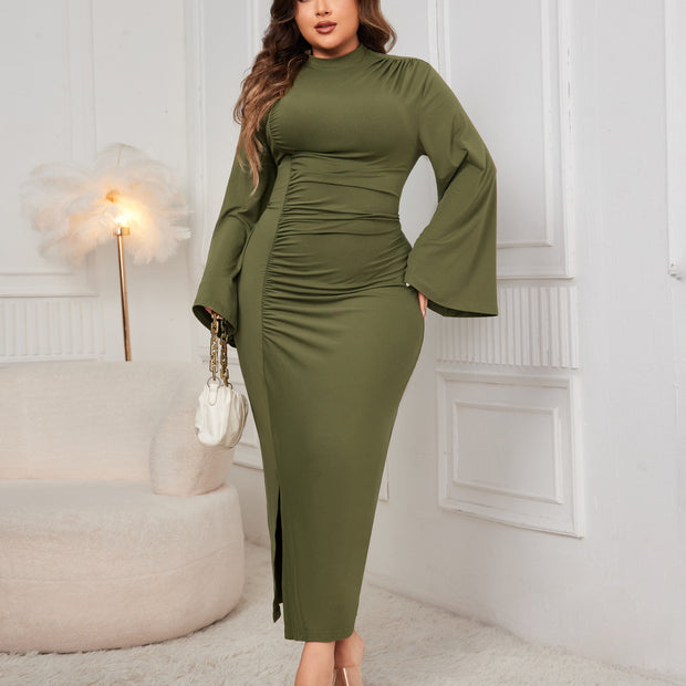 Spring And Autumn Solid Color Turtleneck Dress 111
