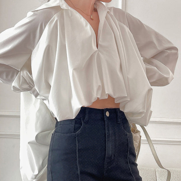 Lapel Lamplight Sleeve Long Sleeve Ladies Blouse