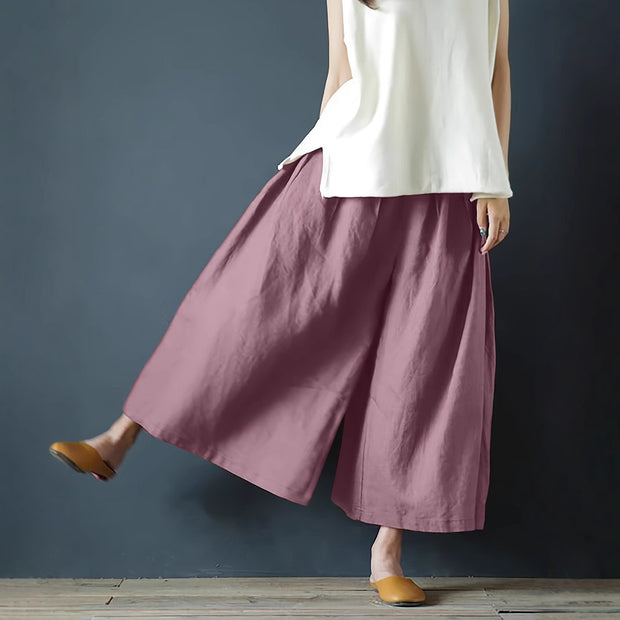 Coarse Linen Solid Color Cotton And Linen Texture Smoke-sensitive Gray Wide-leg Pants