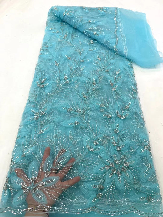 Ribbon Flower Beaded Tulle Lace Fabric Cocktail Party Occasion Evening Dress Embroidered Cloth Lace 1111