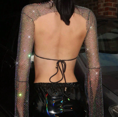 Top Stretch Rhinestone Fishnet Blouse Sling