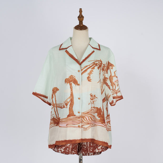 Women's Silk Printed Short Sleeved Shorts Set