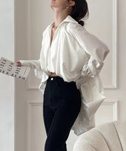 Lapel Lamplight Sleeve Long Sleeve Ladies Blouse