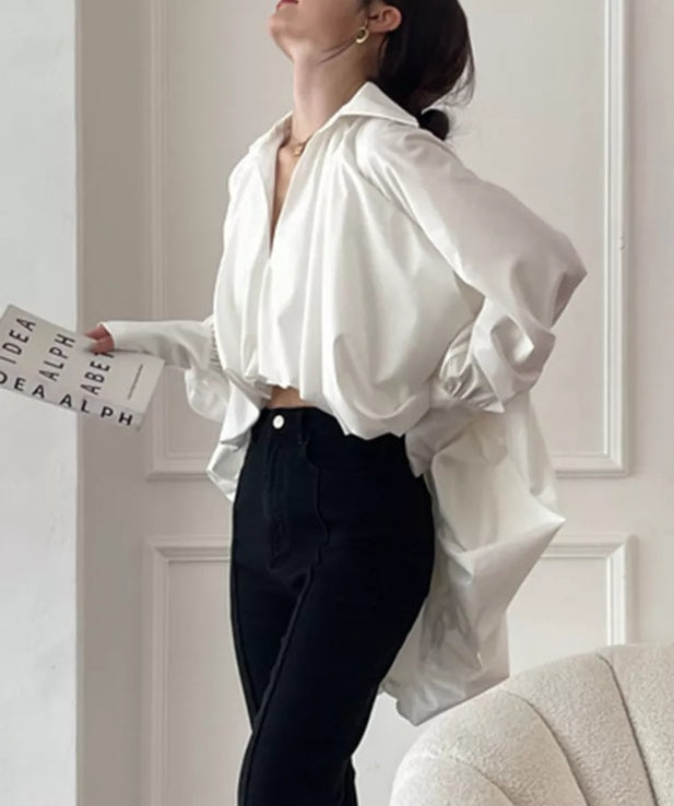 Lapel Lamplight Sleeve Long Sleeve Ladies Blouse