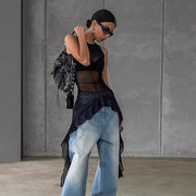 Black Tulle Ruffled Maxi Top
