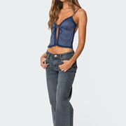 Lace Stitching Chest Bow Polka Dot Brace