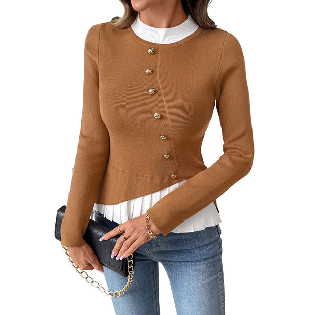 Color Contrast Patchwork Slim Fit Knitted Pullover Sweater