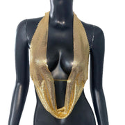 Sequined Top Metal Vest Halterneck With Suspender