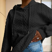 Women’s Ribbed Long Sleeve Hoodie – Loose Fit Drawstring Pullover