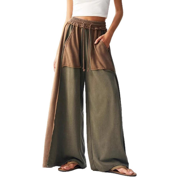 Unisex Japanese Style Retro Cotton Pants – Loose Fit with Splicing Design