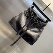 Summer New Rhinestone Five-point Denim Wide Leg A- Line Skirt