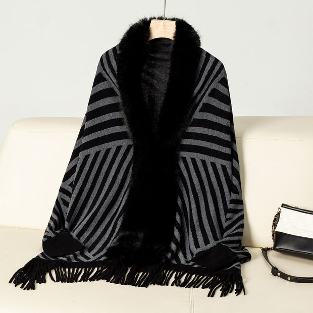 European And American Fall Winter Fashion Striped Tassel Knitte