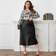High Waist Zipper Large Hem Satin Satin Temperament Skirt