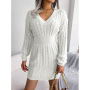 Women’s V-Neck Bodycon Knit Mini Dress – Long Sleeve FallWinter Pullover