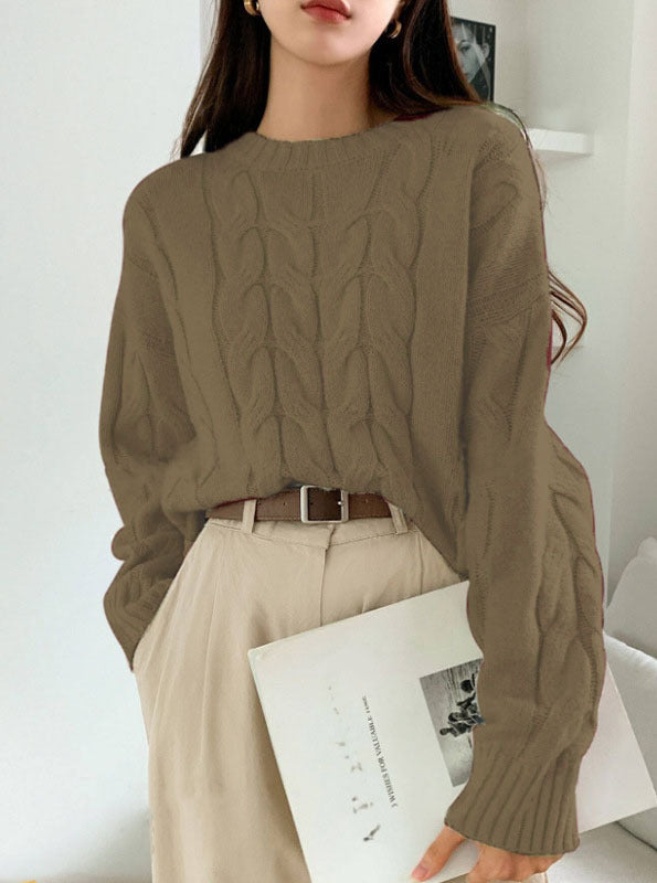 Round Neck Pure Color All-matching Trendy Sweater Top 111