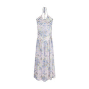Tea Break French Purple Floral V-neck Halter Sling Dress 1111